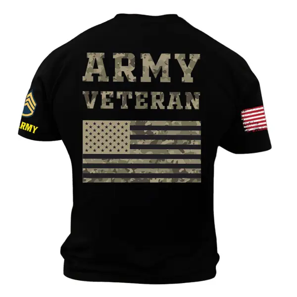 Men's Vintage Camouflage US Army Veteran American Flag Print Short Sleeve T-shirt - Cotosen.com 
