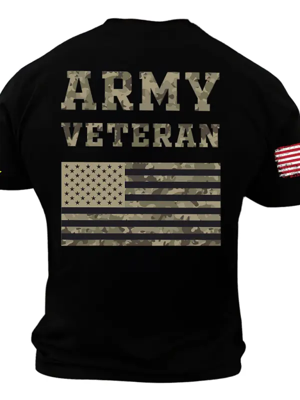 Men's Vintage Camouflage US Army Veteran American Flag Print Short Sleeve T-shirt Only $19.99 - Menbarn.com 