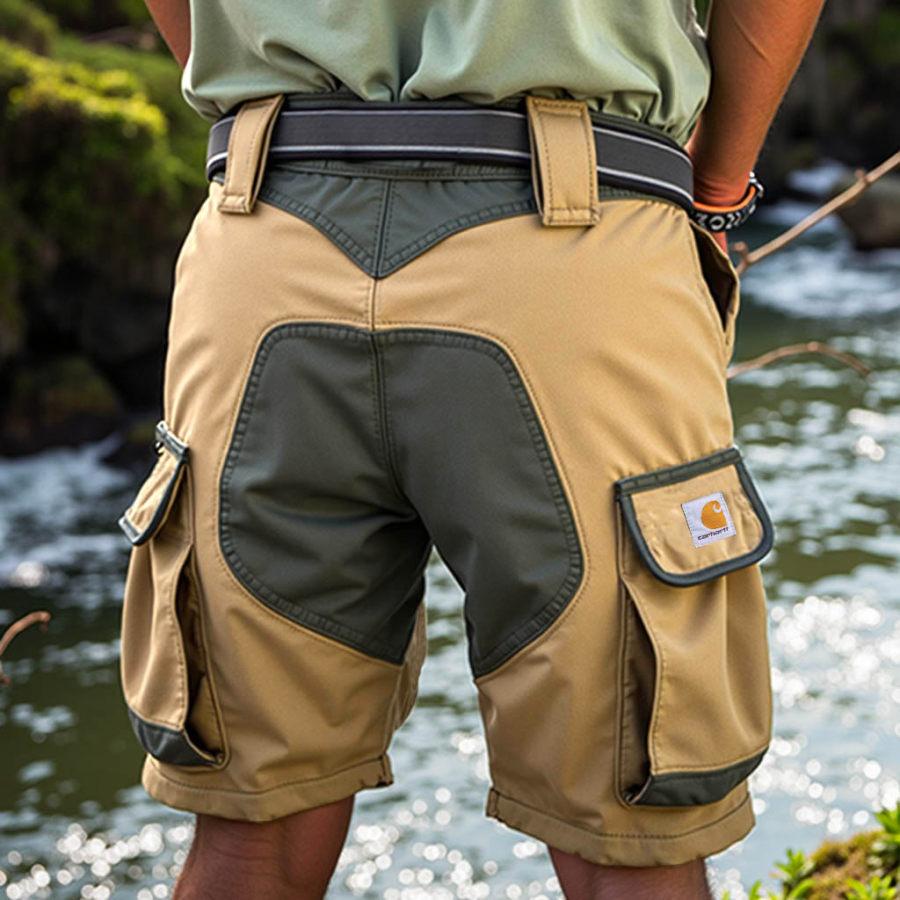 

Men's Vintage Outdoor Color Block Utility Cargo Shorts With Reinforced Pockets