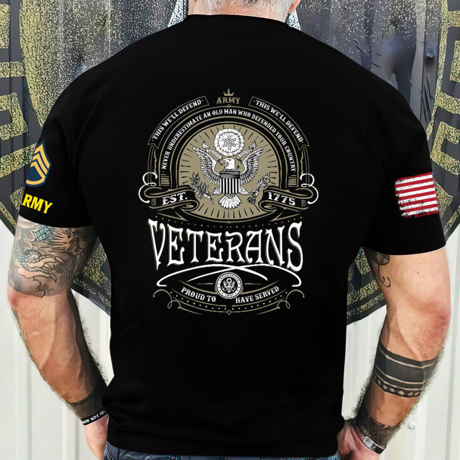 

Men's Vintage Proud To Have Severed US Army Veteran American Flag Print Short Sleeve T-shirt