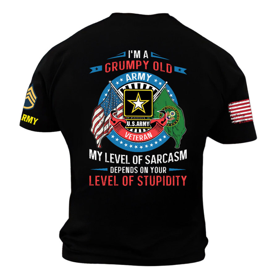 

Men's Vintage I'm A Grumpy Old Army Veteran American Flag Print Short Sleeve T-shirt