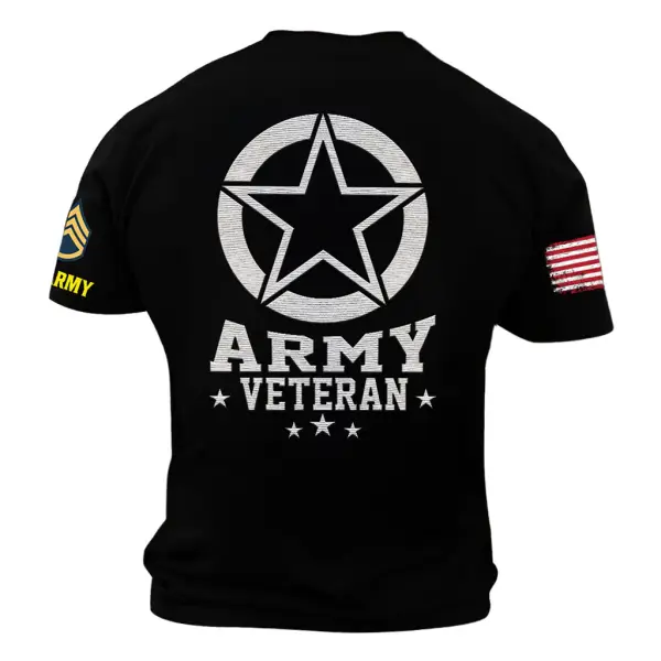 Men's Vintage Army Veteran American Flag Print Short Sleeve T-shirt - Cotosen.com 
