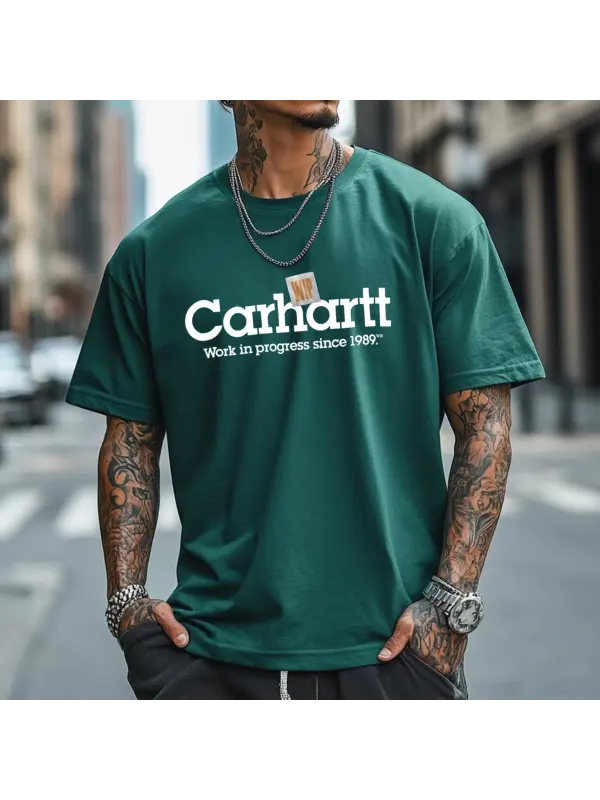 Unisex Vintage Urban Style Logo Print Blue Loose Short Sleeve Casual T-shirt - Aptkoi.com 