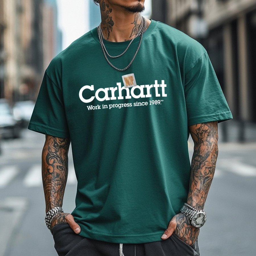 

Unisex Carhartt Vintage Urban Style Logo Print Blue Loose Short Sleeve Casual T-shirt