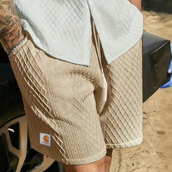 Men's Carhartt Beige Quilted Shorts Corduroy Apricot 5 Inch Pocket Daily Casual Surf Shorts - Menzfolk.com 