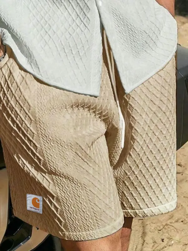 Men's Carhartt Beige Quilted Shorts Corduroy Apricot 5 Inch Pocket Daily Casual Surf Shorts - Menbarn.com 