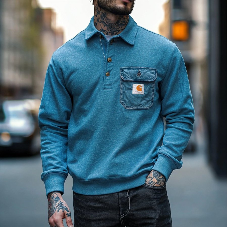 

Men's Vintage Street Style Casual Patchwork Long Sleeve Oversized Button Sweatshirts