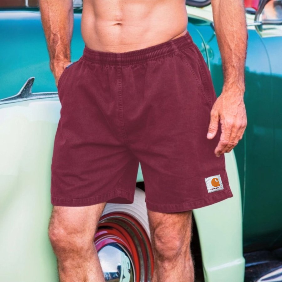 

Men's Retro Rose Red 5 Inch Pocket Outdoor Surf Shorts Daily Casual