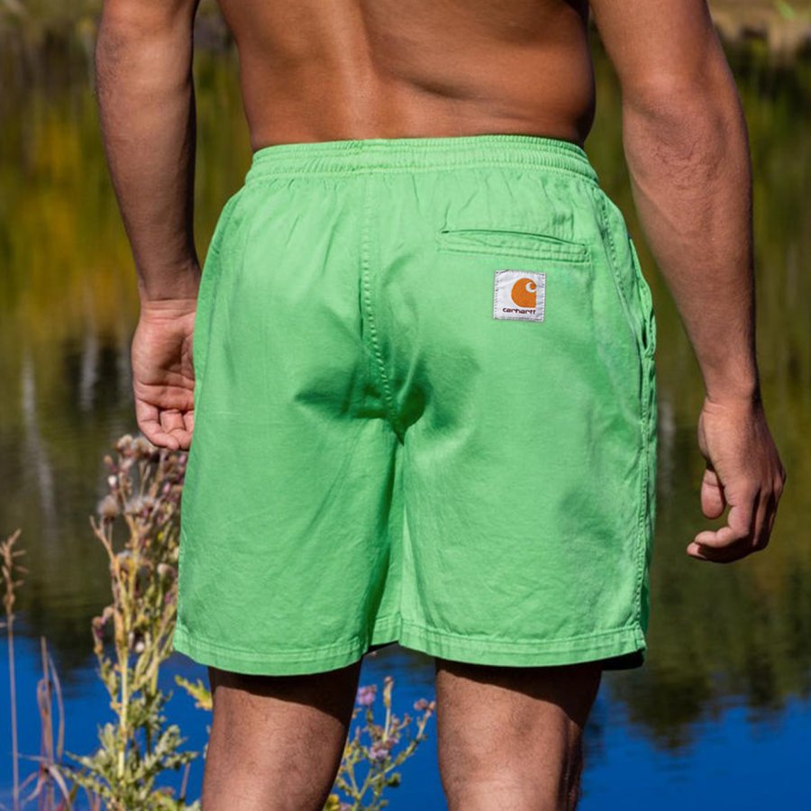 

Men's Retro Light Green 5 Inch Pocket Outdoor Surf Shorts Daily Casual