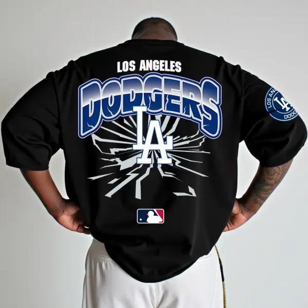 Unisex Black Los Angeles Team Baseball Print Oversized Short Sleeve T-Shirt - Yesunshine.com 