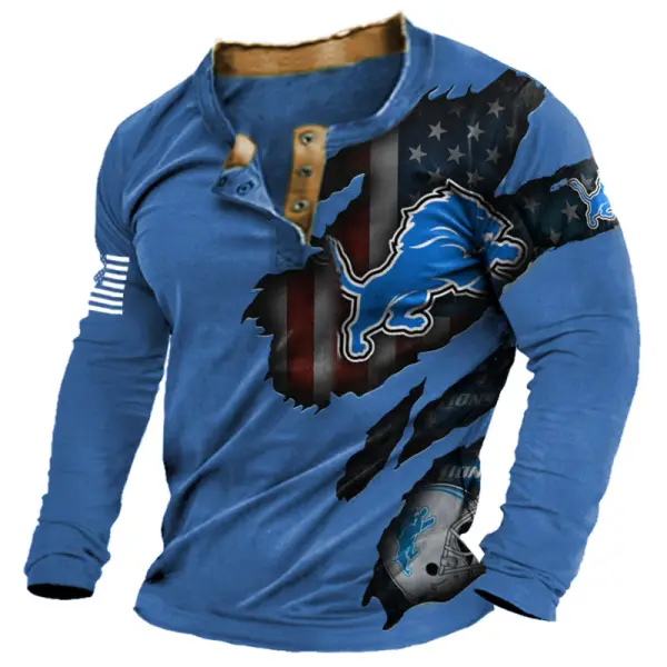 Men's Printed Super Bowl Color Block Henley T-Shirt - Yesunshine.com 