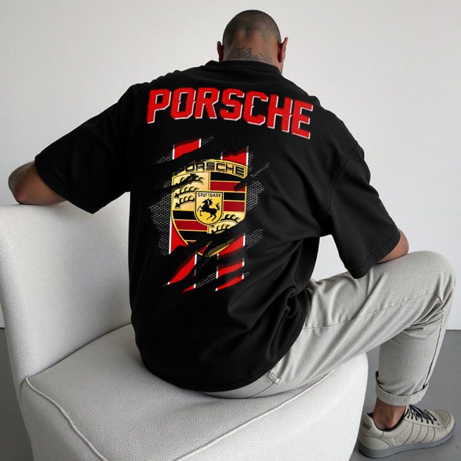 

Unisex Retro Porsche Racing Car Print Oversized Short Sleeve T-Shirt