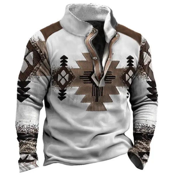 Men's Sweatshirt Outdoor Velvet Stand Collar Long Sleeve Ethnic Print - Cotosen.com 
