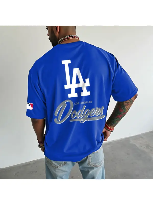 Unisex Royal Blue Los Angeles Team Baseball Print Oversized Short Sleeve T-Shirt - Shopyiyistories.com 