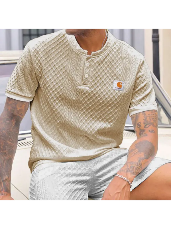 Men's Vintage Beige Textured Knit T-Shirt - Stylish And Comfortable For All Seasons - Aptkoi.com 