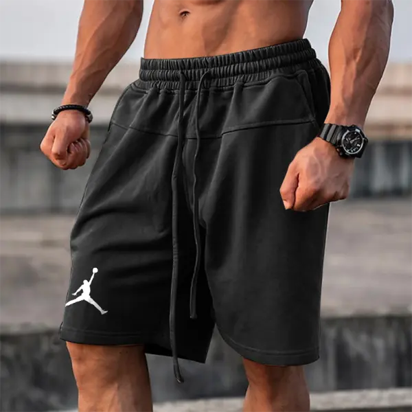 Unisex Basketball Print Sports Leisure Drawstring Black Shorts