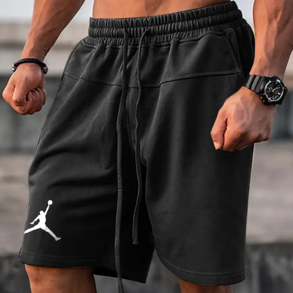 Unisex Basketball Print Sports Leisure Drawstring Black Shorts