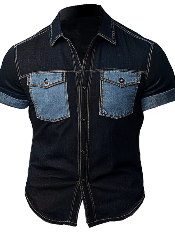Men's Vintage Classic Denim Shirt With Contrast Pockets - Menbarn.com 