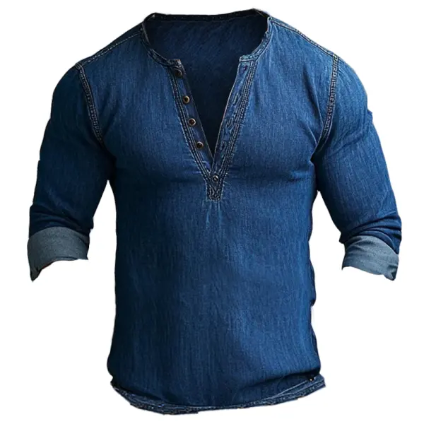 Men's Vintage Stylish Denim Henley T Shirt - Anurvogel.com 