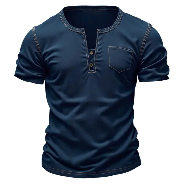 Men's Vintage Chest Pocket Henley Short Sleeve T-Shirt - Anurvogel.com 