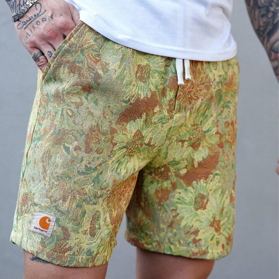 

Men's Casual Daily Wear With A Beach Vacation Style Featuring Classic Romantic Bohemian Island Green Short