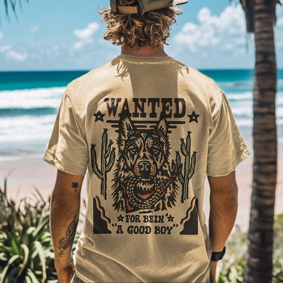 

Men's Wanted A Good Boy Desert Wolf Graphic Surf Tee