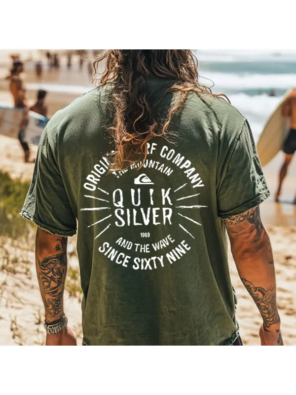 Unisex Wash Vintage Surf Graphic Print Surf T-Shirt - Aptkoi.com 