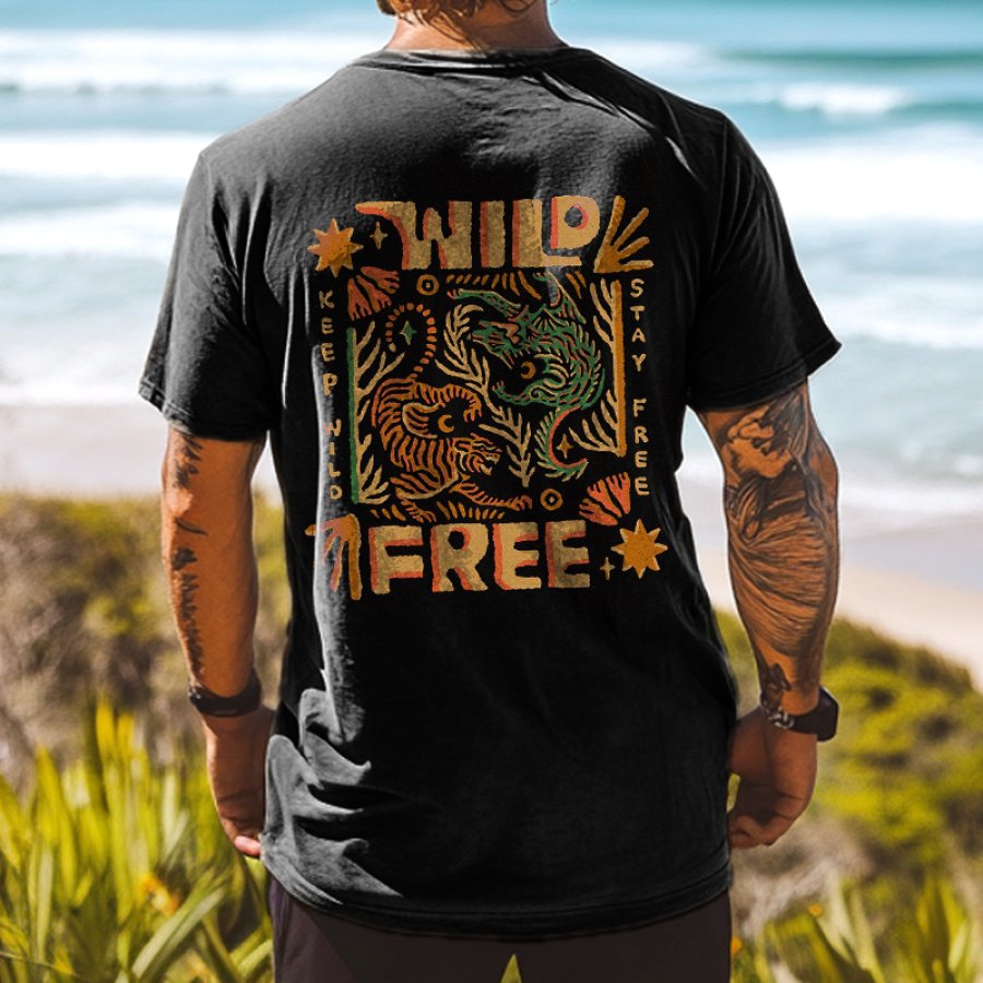 

Men's Vintage Wild And Free Nature-Inspired Graphic Tee Surf T-shirt