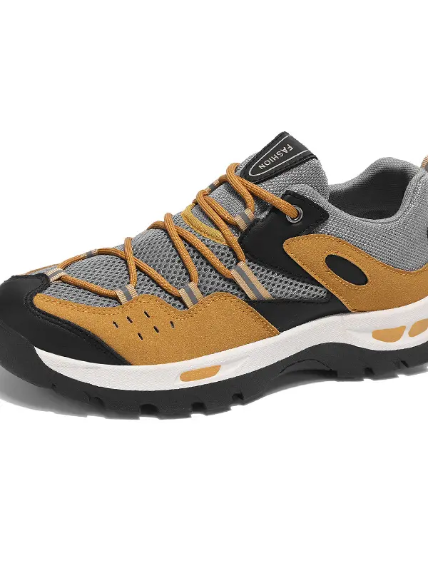 Men's Outdoor Leather Mesh Patchwork Hiking Sneakers - Pragmaace.com 