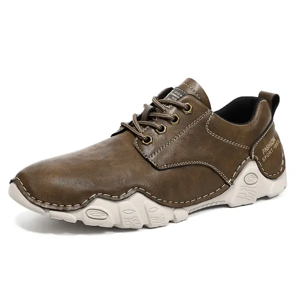 Men's Retro Leather Upper With Comfortable Rubber Sole Sneakers For Hiking - Elementnice.com 