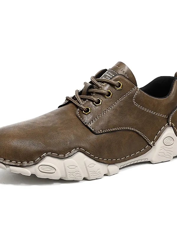 Men's Retro Leather Upper With Comfortable Rubber Sole Sneakers For Hiking - Menbarn.com 