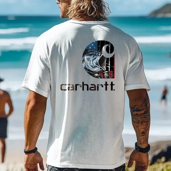 Unisex Patriotic Fish Surf Print Oversized Beach Short Sleeve T-Shirt - Menzfolk.com 