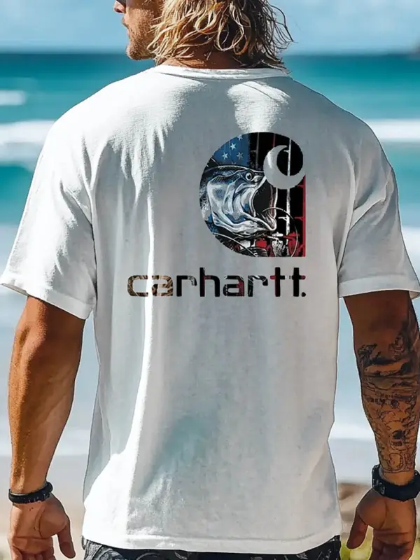 Unisex Patriotic Fish Surf Print Oversized Beach Short Sleeve T-Shirt - Pragmaace.com 
