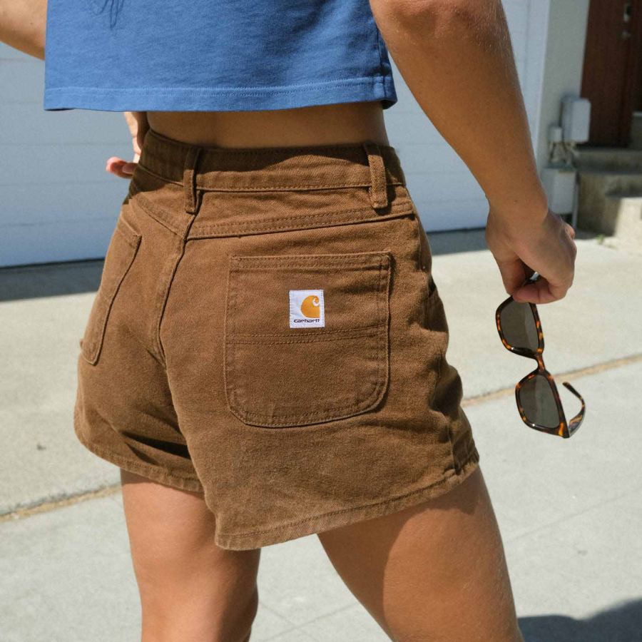 

Women's Vintage Washed Brown Casual Summer Surf High Waist Shorts