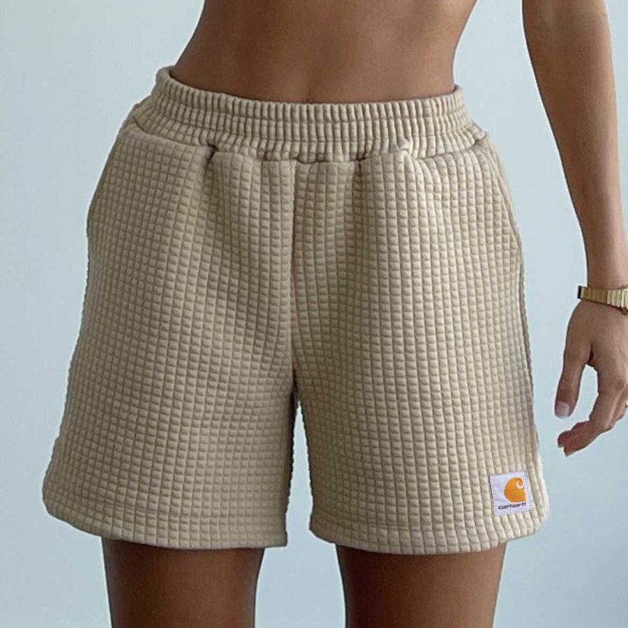 

Women's Vintage Waffle Quilted Elastic Khaki Shorts