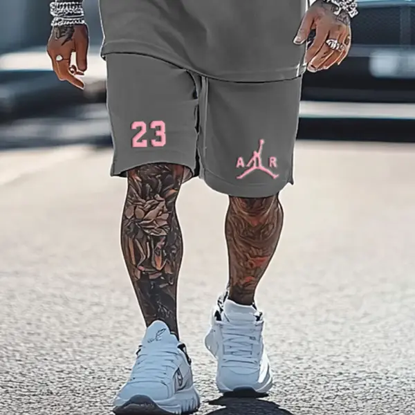 Jordan Basketball Print Oversized Streetwear Gray T-shirt And Shorts Set