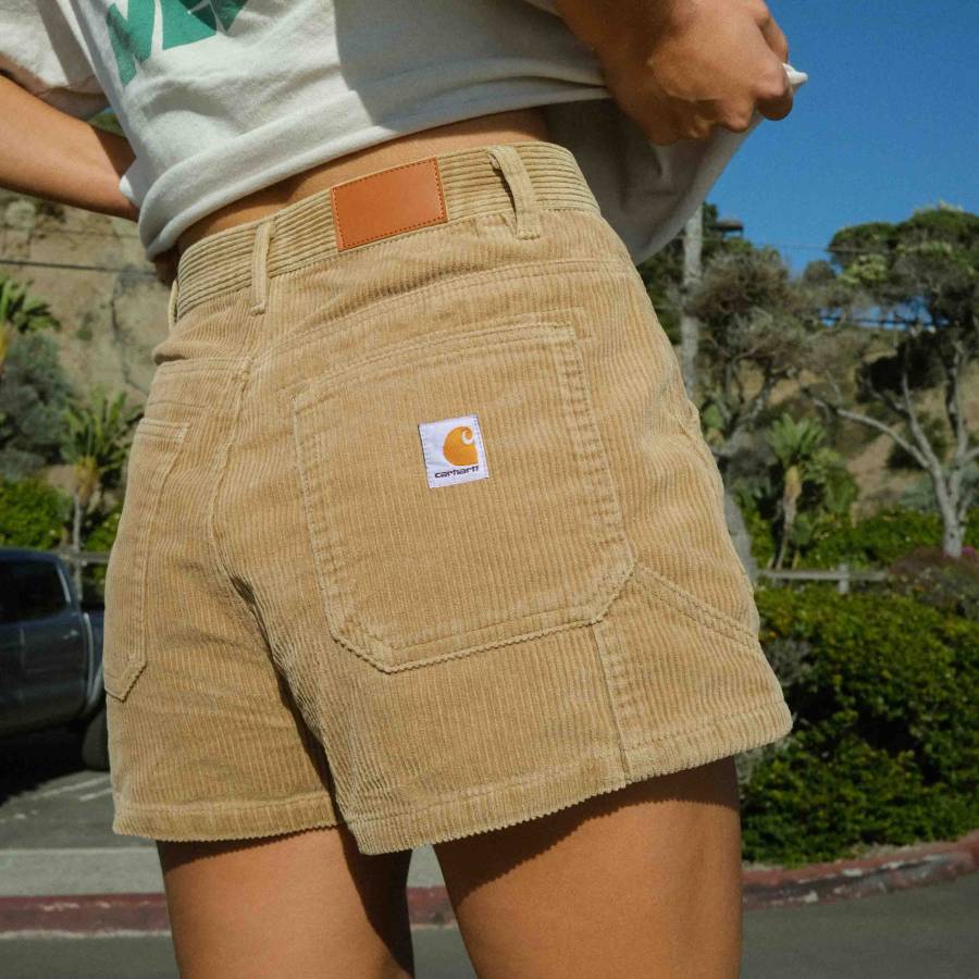 

Women's Vintage Corduroy Khaki Casual Summer Surf High Waist Shorts