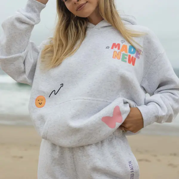 Women's Made New Long Sleeve Light Gray Hooded Sweatshirt Only $34.99 - Cotosen.com 