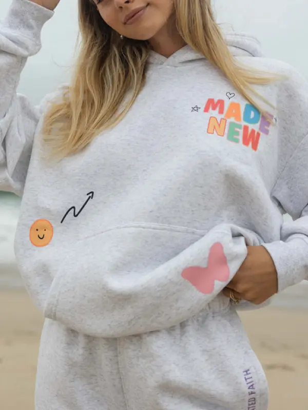 Women's Made New Long Sleeve Light Gray Hooded Sweatshirt Only $34.99 - Pragmaace.com 