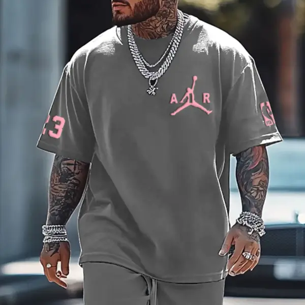 Jordan Basketball Print Oversized Streetwear Gray T-shirt And Shorts Set