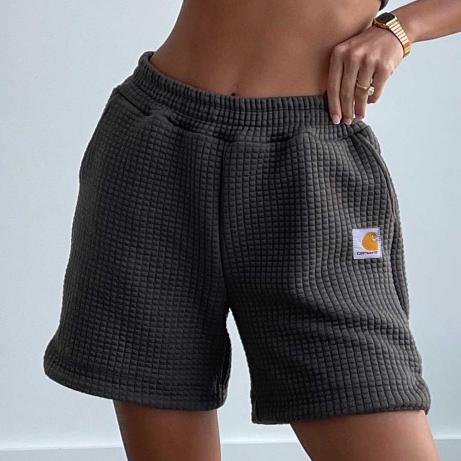 

Women's Vintage Waffle Quilted Elastic Carbon Gray Shorts