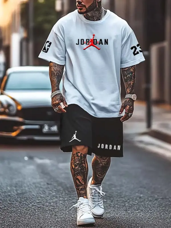 Unisex Basketball Print Oversized Streetwear Short-Sleeved T-shirt And Shorts Set - Pragmaace.com 