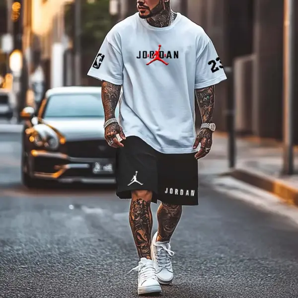 Unisex Basketball Print Oversized Streetwear Short-Sleeved T-shirt And Shorts Set - Zivinfo.com 