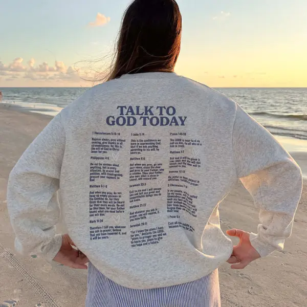 Women's Talk To God Today Round Neck Long Sleeve Light Gray Sweatshirt - Elementnice.com 