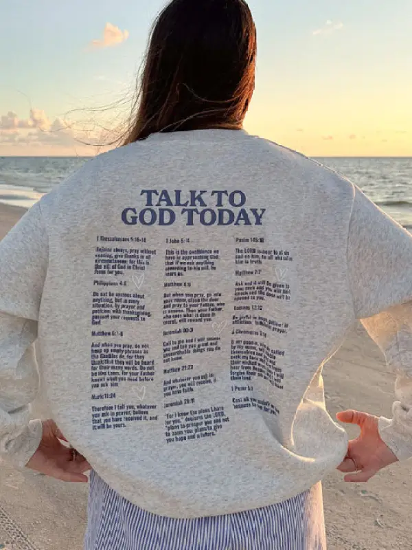 Women's Talk To God Today Round Neck Long Sleeve Light Gray Sweatshirt - Menbarn.com 