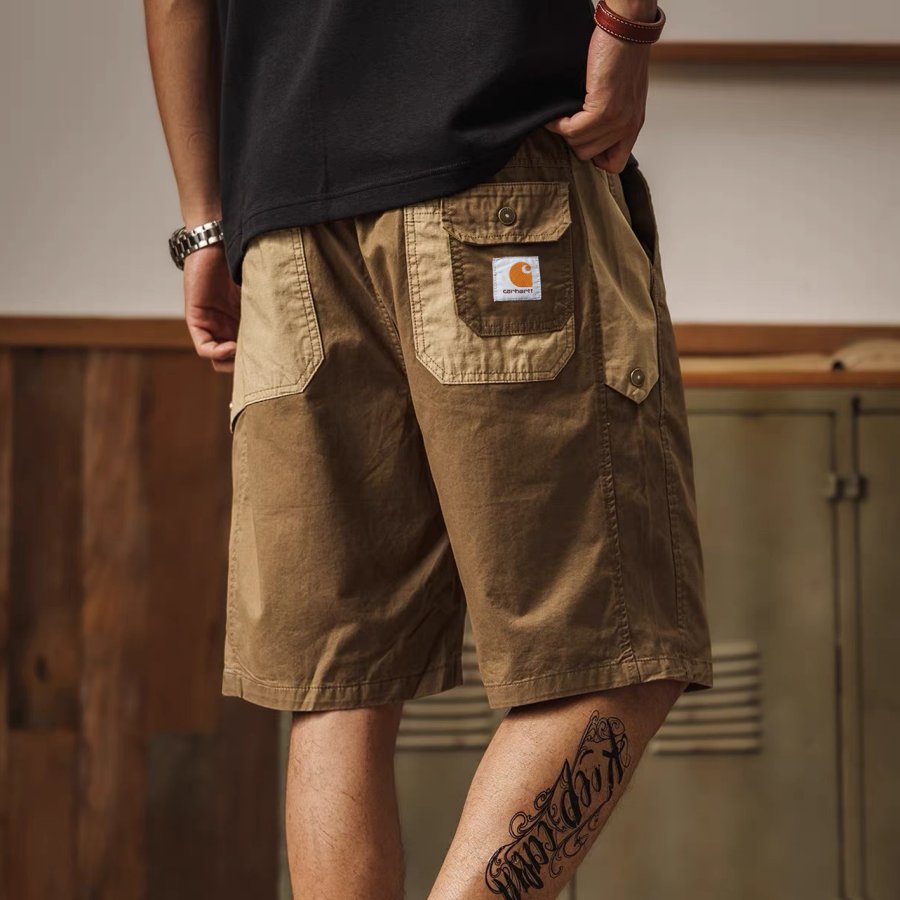 

Men's Vintage Outdoor Khaki Spring&Summer Daily Patchwork Cargo Shorts