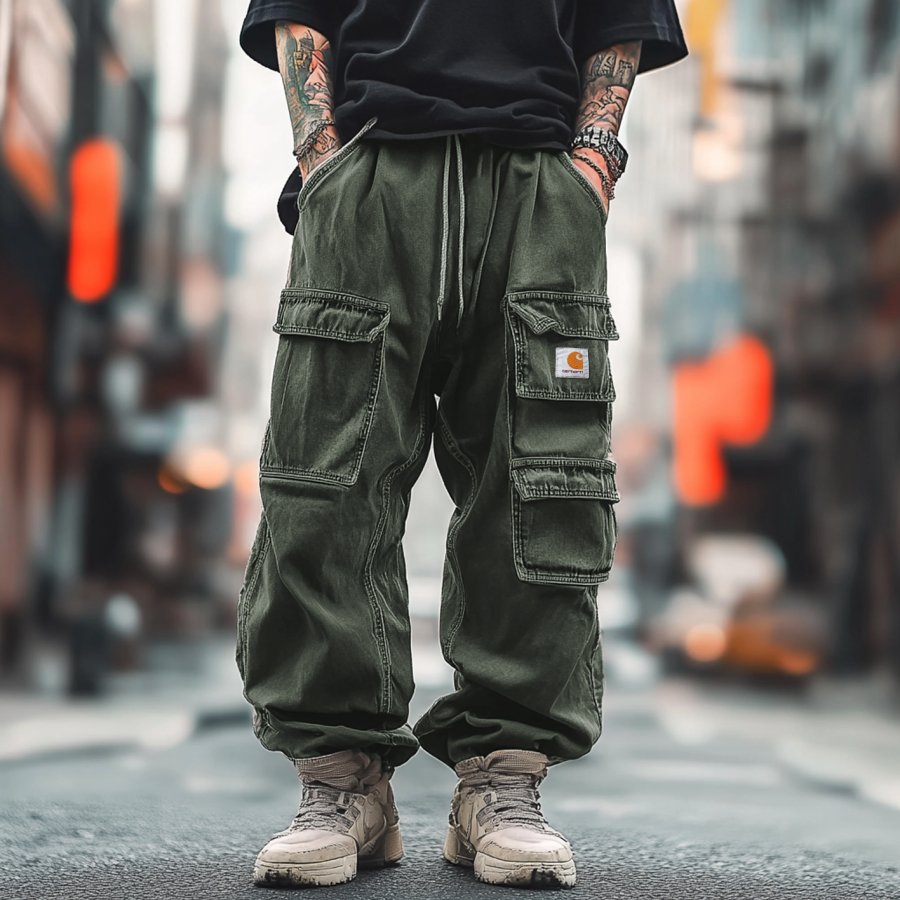 

Men's Vintage Outdoor Multi-Pocket Army Green Cargo Pants Joggers