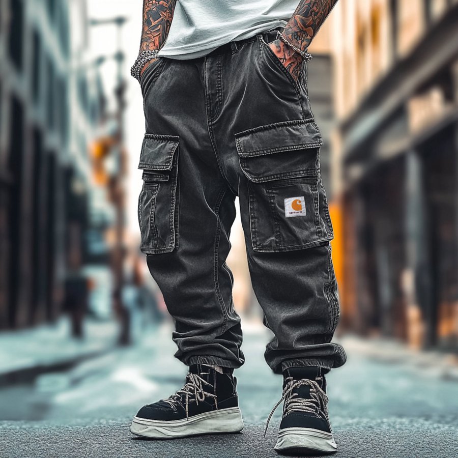 

Men's Vintage Outdoor Multi-Pocket Black Cargo Pants Joggers