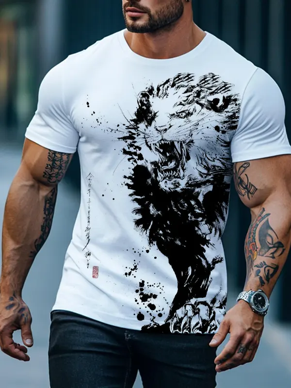 Men's Ink Painting Bold Tiger Graphic T-Shirt - Simplyion.com 