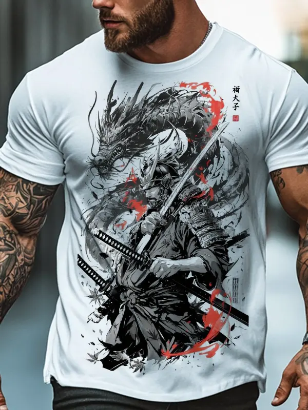 Men's Samurai Warrior Ink Painting Graphic T-Shirt - Simplyion.com 